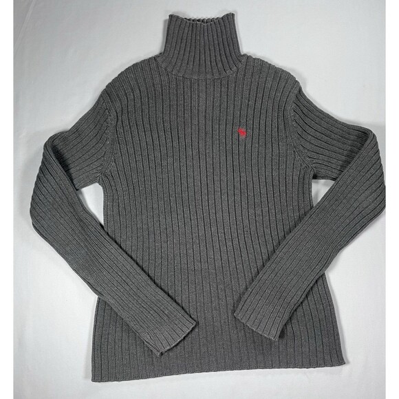 VTG Abercrombie & Fitch Muscle XL Ribbed Turtleneck Sweater Gray A&F Y2K Cotton - Picture 2 of 12